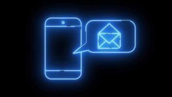 öppen meddelande ikon och smartphone pop- upp ikon med neon effekt video