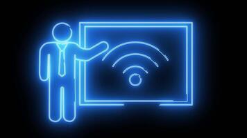 wiFi ikon och presentation ikon på skärm med neon effekt video