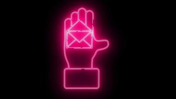 handflatan ikon och öppen meddelande ikon med neon effekt video