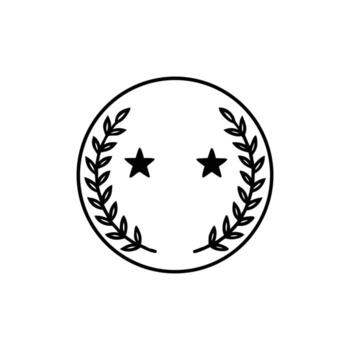 Outline Black Laurel Wreath in Circle with Two Stars on Background vector