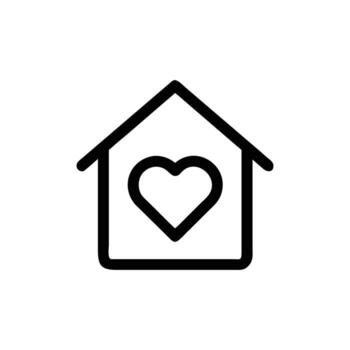 Heart Symbol Inside House Outline Icon Isolated on Transparent Background Simple Design vector