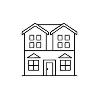 Two Story House Line Art Isolated on Transparent Background with Door and Windows vector