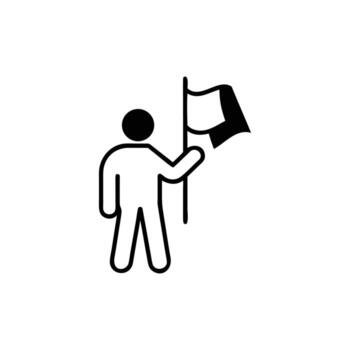 Stick Figure Waving Flag Icon, Simple Black Design on Background vector