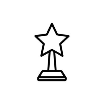 Star Trophy Icon on Stand, Black Outline Design on Background, Simple Line Art vector