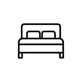 Isolated Double Bed with Pillows Icon in Outline Style on Transparent Background vector