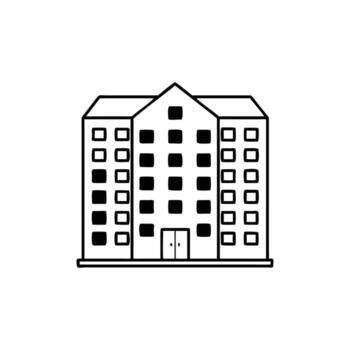DoodleStyle Building with Windows and Doors Line Art on Transparent Background vector