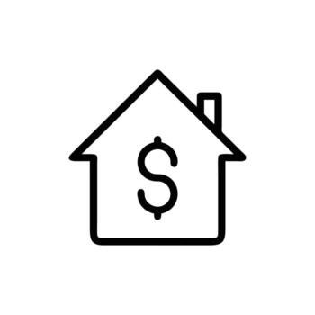 Home with Dollar Sign Outline Icon on Transparent Background in Minimalist Style vector