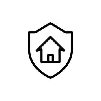Home Shield Outline Icon with Transparent Background in Simple Line Style vector