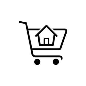 Minimalist Shopping Cart with House Icon on Transparent Background Design vector