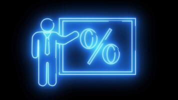 por cento ícone e apresentação ícone em tela com néon efeito video