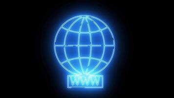 nätverk klot och värld bred webb ikon med neon effekt video
