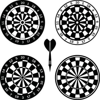 Dart Board Silhouette, Dart Boards. Dart Game, Dartboard, Target Shooting Set. vector