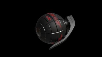 Black Grenade with Red Letters Rotation Animation Loop on Transparent Background video