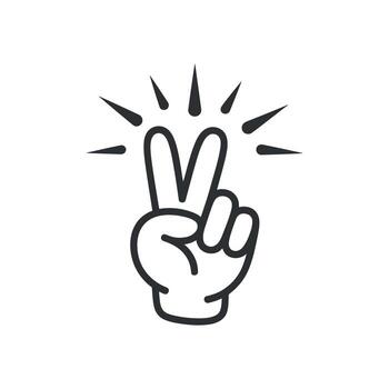 Hand Gesture Peace Sign with Radiating Lines, Symbolizing Unity and Positive Vibes vector