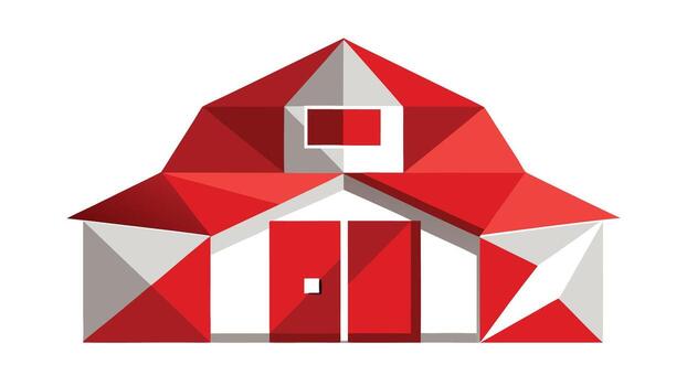 A red and white house with a triangular roof vector