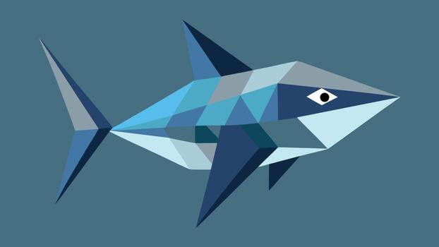 A blue fish with a triangular shape on a blue background vector