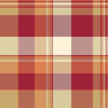 Warm plaid fabric pattern, jacket texture check . Messy seamless tartan background textile in red and amber colors. vector