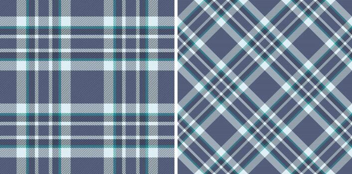 Two stylish seamless plaid patterns. Calming blue hues create a versatile backdrop for fashion, design, and creative projects. Elegant and timeless appeal. vector
