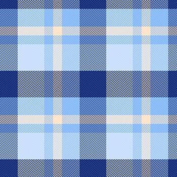 Classic blue herringbone plaid pattern. Seamless textile design, ideal for backgrounds, apparel, and graphic projects needing a refined, timeless texture. Versatile, stylish. vector