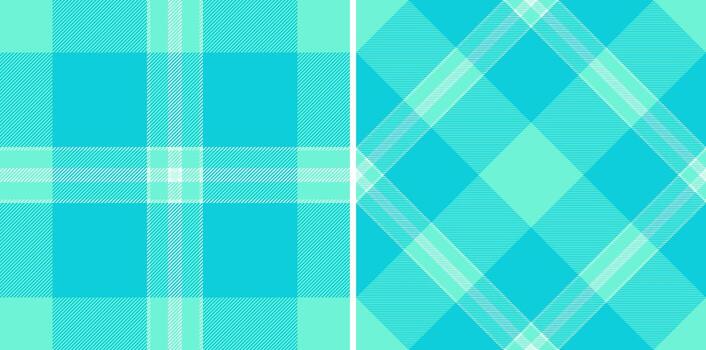 Two distinct turquoise plaid patterns, classic and modern, seamlessly combined. Versatile backdrop for design, fashion, textile, or creative projects requiring a fresh aesthetic. vector