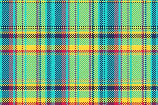 Vibrant plaid pattern with intersecting stripes and geometric shapes. Versatile design perfect for textile, fashion, or background applications. Creates a cozy, retro feel. vector