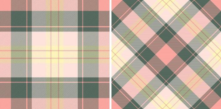 Elegant textile design featuring two seamless plaid patterns. Soft pinks, yellows, and greens create a calm, versatile backdrop. Ideal for crafts, fashion design projects. vector
