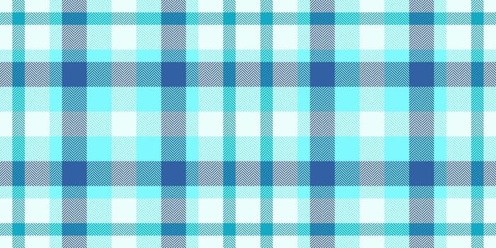 Fuzzy plaid seamless, eps fabric pattern textile. Upscale texture check background tartan in cyan and azure colors. vector