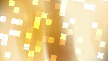 lysande gul pixlar och ljus partiklar flytta tvärs över en digital rutnät, skapande en värma och energisk abstrakt rörelse bakgrund video