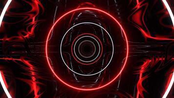 blanco y rojo futurista resumen túnel con brillante neón anillos antecedentes vj lazo en 4k video