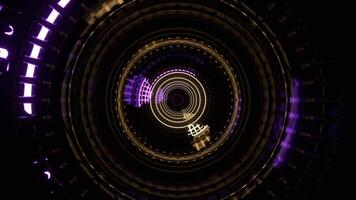lila och gul rörelse inuti reaktor med pulserande neon energi bakgrund vj slinga i 4k video