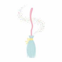 Magical Pink Broomstick with Sparkling Dust Trail. vector