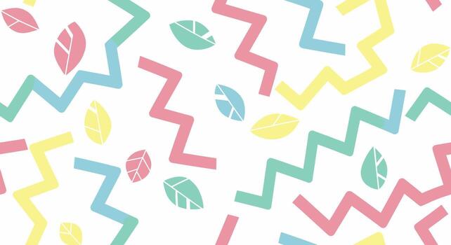 Colorful abstract pattern with zig-zag lines and leaves. vector