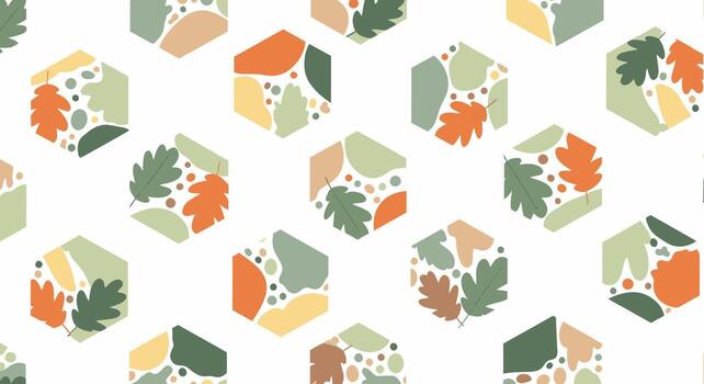 moderno sin costura modelo con otoño hojas en geométrico hexágonos. vector