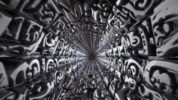 abstrakt tunnel se visa upp invecklad reflekterande mönster, skapande en fascinerande visuell resa genom en metallisk korridor, betona djup och textur i rörelse video
