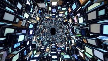 dynamisk tunnel av smartphones med upplyst skärmar skapande en fascinerande visuell effekt, visa upp teknikens Evolution och uppslukande digital erfarenhet video