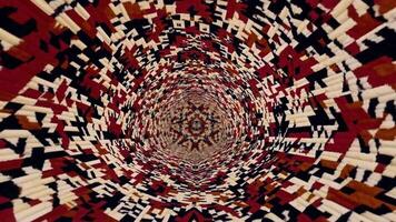 spiralformad se in i en vibrerande textil- mönster, visa upp invecklad mönster och färger, skapande en fascinerande visuell resa genom en dynamisk rörelse sekvens video