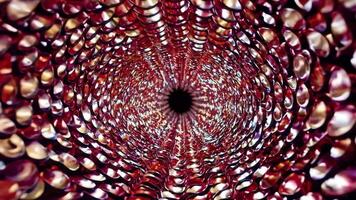 spiral rörelse sekvens visa upp vibrerande metallisk texturer och färger, illustrerar de dynamisk strömma och djup av en fascinerande tunnel tycka om strukturera med fängslande visuell mönster video