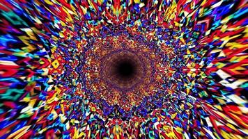 vibrerande kalejdoskopisk tunnel övergångar genom färgrik mönster, skapande en fascinerande visuell resa in i en virvlande virvel av dynamisk former och nyanser video