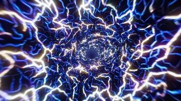 dinâmico seqüência do rodopiando elétrico energia dentro uma vibrante túnel, exibindo uma hipnotizante fluxo do luz e cor, criando a imersivo visual experiência do movimento video