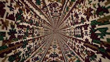 intrincado estampado túnel con Rico colores y texturas, exhibiendo un fascinante visual viaje mediante un continuo secuencia de florido diseños y cautivador profundidad percepción video