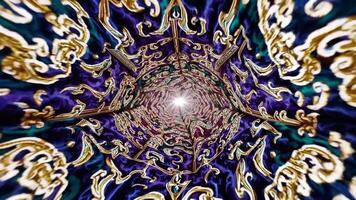 spiralformad tunnel av invecklad mönster och vibrerande färger, visa upp en fascinerande strömma av ljus och textur, skapande en fängslande visuell resa genom en dynamisk scen video
