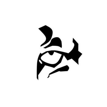 A bold, abstract black and white illustration of an eye. The stylized design uses sharp, fragmented shapes to create a powerful, modern, and graphic look. vector