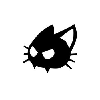 Bold black cat face silhouette with sharp eyes and whiskers. A playful yet edgy design symbolizing mystery, independence, and feline strength in art style. vector