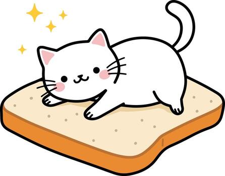 Cute white cat laying on a slice of toast with sparkles vector
