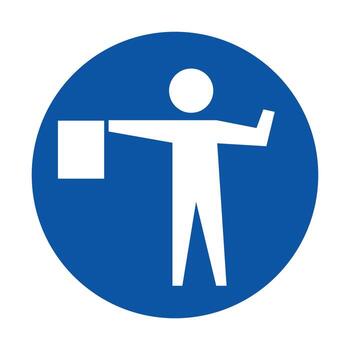 humano figura señalización con un cuadrado objeto en un azul circular antecedentes vector