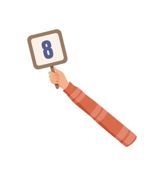 Flat hand hold eight feedback symbol. Square rate mark for customer review and satisfaction ranking. Vote and rate gesture isolated for quality business evaluation. vector