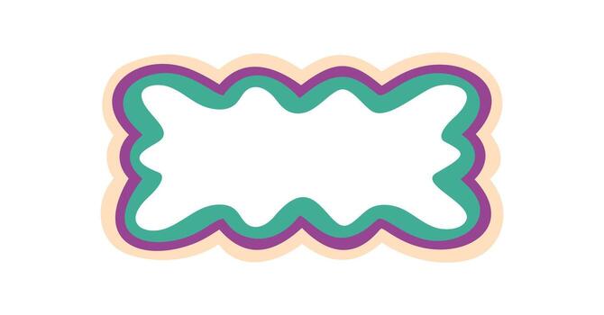 Groovy retro bubble frame outline shape creates a wavy border with curvy y2k style element on white background. Abstract doodle form adds playful, modern touch and colorful accent for design needs. vector