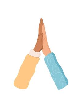 Diverse hands symbolize solidarity in a flat style. Hands together highlight community, friendship, and support. A multicultural representation of people united under shared values, promoting unity vector