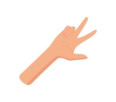 Flat hand gesture with raised three fingers. Bare human hand expresses the number three with palm upward. Isolated style, perfect for education and counting themes. vector