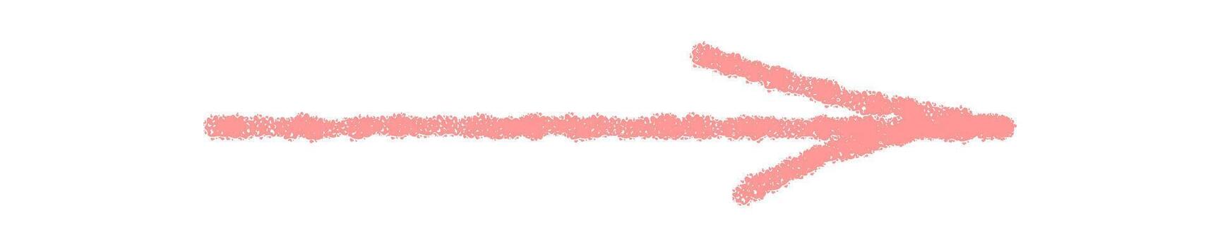 Arrow sketch with hand drawn style in pink pastel crayon. Pointer element as rough icon, soft texture and symbol detail. Subtle stroke and artistic form for creative concepts. vector